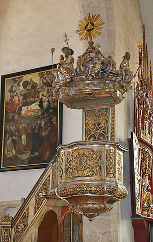 Schönbach, Pfarrkirche Mariae Lichtmess, Kanzel 1723